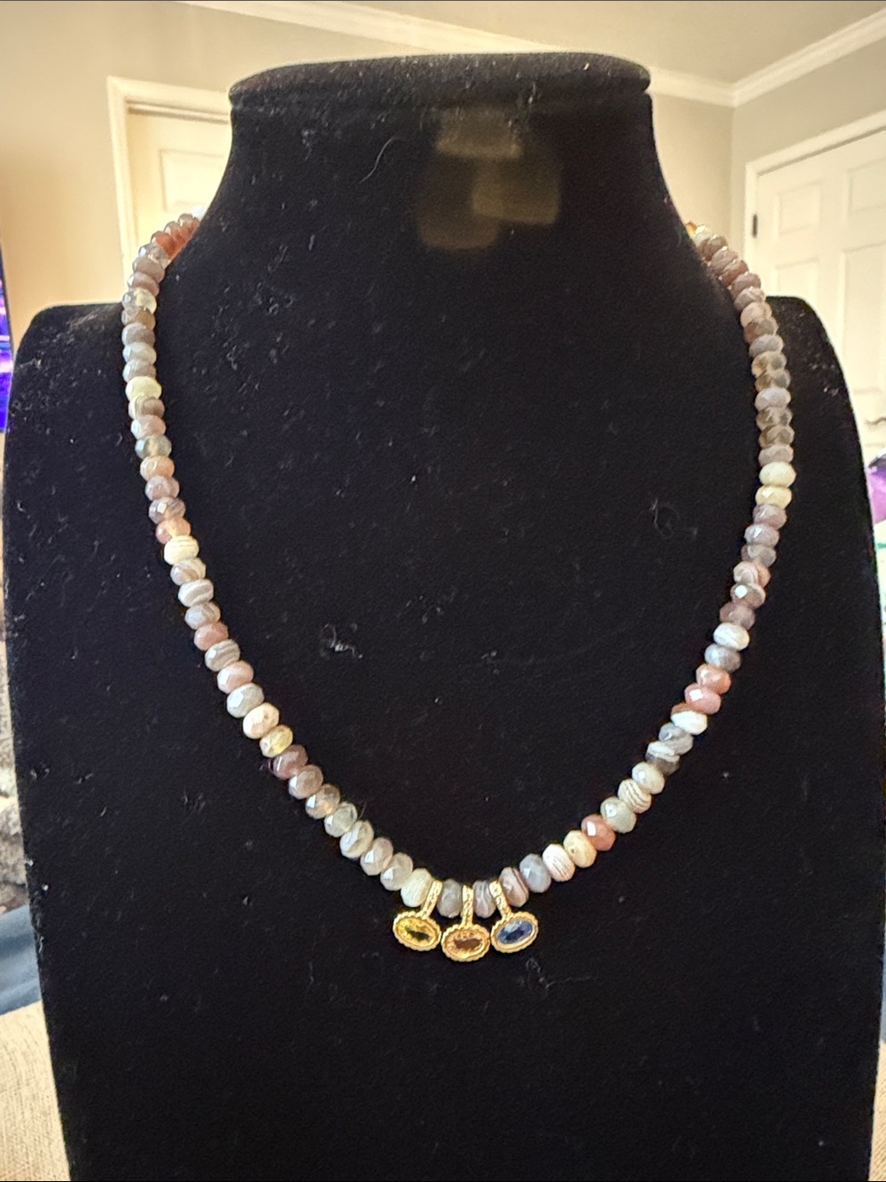 Multicolor Beaded Necklace with Gold Accent Charms